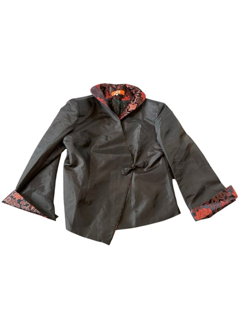 Vintage Japanese Oriental Kimono Jacket Blazer Black/Red Detail Unisex Size XXXL